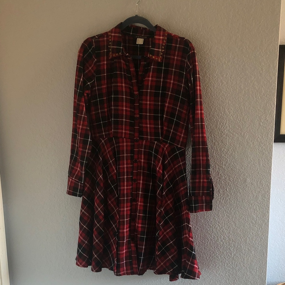 VENUS Red and Black Plaid Studded Dress.  Size 8.